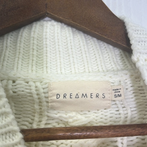 Dreamers - Mock Neck Cable Knit Chunky Ivory Sweater Dress Size Small / Medium - Picture 10 of 12